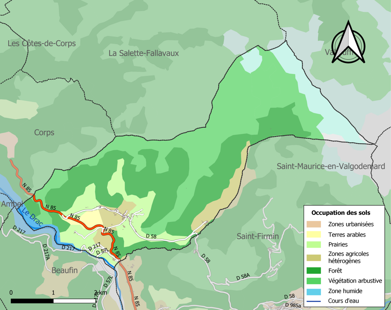 Carte de l'occupation des sols de la commune en 2018 (CLC).